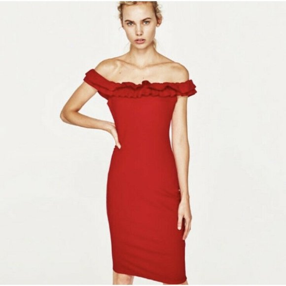 Zara | Dresses | Zara Red Bodycon Dress 